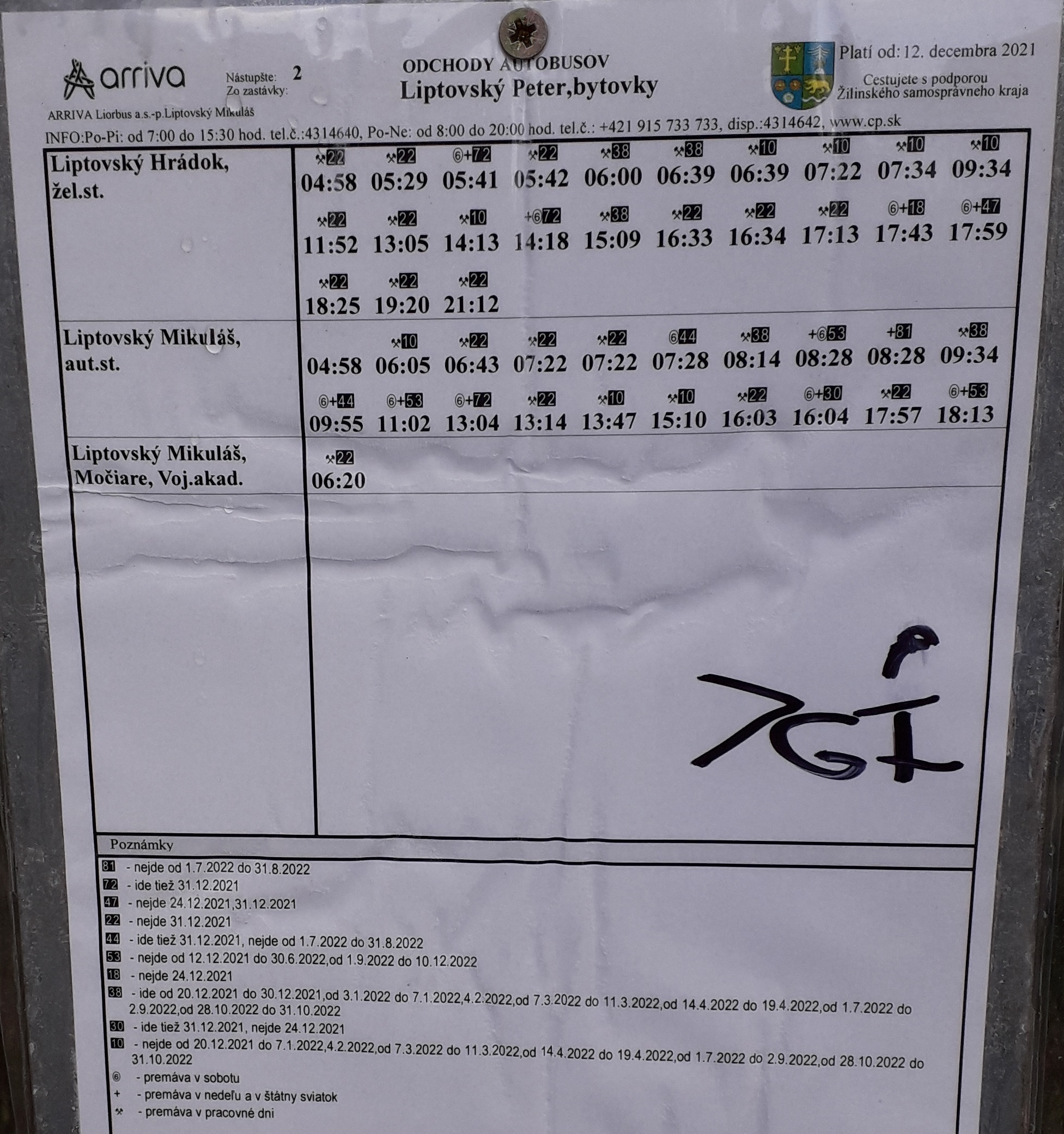 timetable of buses from Liptovsky Peter