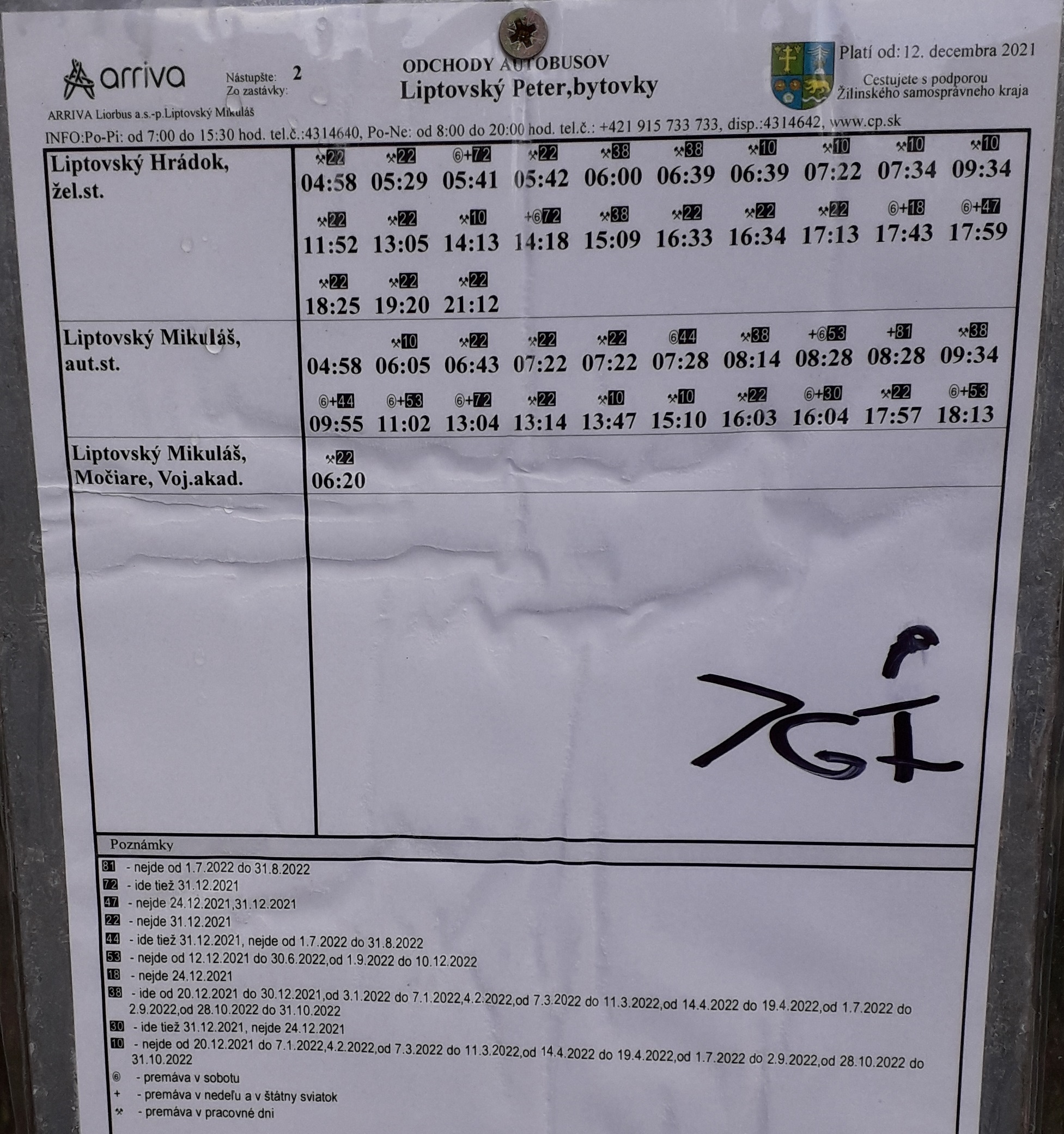 timetable of buses from Liptovsky Peter